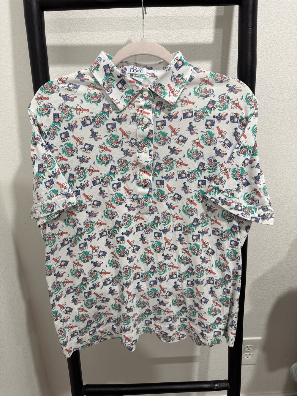 Vintage Leon Levin novelty print polo XL